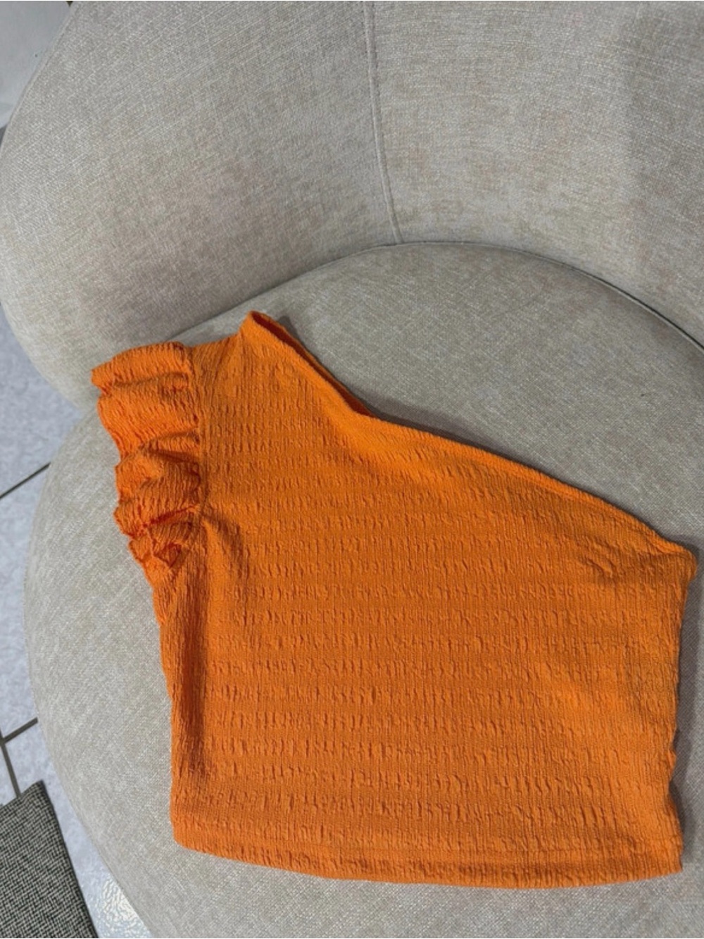 SHEIN Bright Orange One-Shoulder Ruffle Top